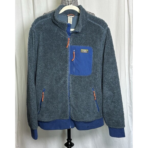 LL Bean Jacket Mens XL Blue Sherpa Fleece Full Zip Outdoor Pocket 517307 - Picture 1 of 8
